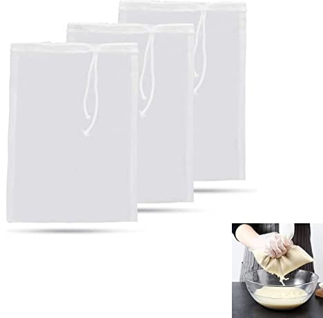 3pcs Micron Nylon Straining Bag Fine Mesh Food Strainer Filter Bags,Reusable Micron Fine Mesh Filter Bags with Rope,Fine Mesh Strainer Bag for Home Brewing Hops Grains Fruit Cider Apple Grape Wine