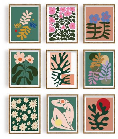 FREEBLOSS 9 Stücke Kunstdruck Poster Bunt Poster Set Böhmische Blumen Wall Art Poster Aesthetic Aesthetic Dekoration Bilder für Schlafzimmer Dekoration 20x25cm