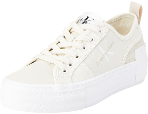 Calvin Klein Jeans Zapatillas para Mujer Sneaker Vulcanizada Plana Bold Low con Plataforma, Blanco (Creamy White/Eggshell), 40