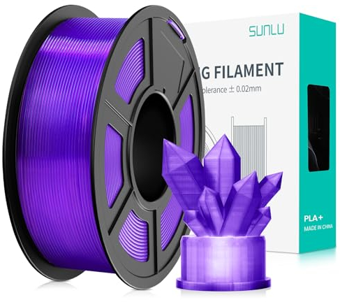 SUNLU PLA+ Filament 1.75mm, PLA Plus 3D Drucker Filament, Stärker belastbar, Neatly Wound, 1KG 3D Druck PLA+ Filament, Maßgenauigkeit +/- 0.02mm, Transparent lila