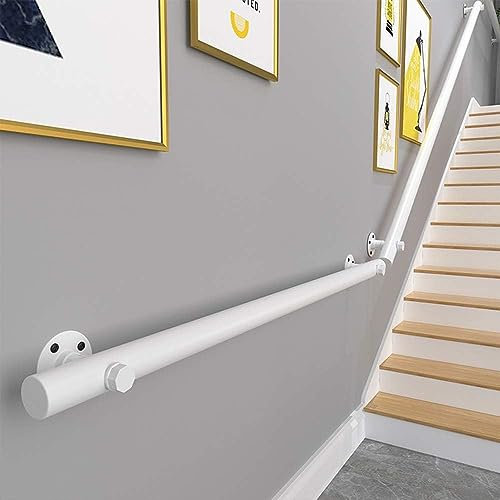 SHERAF Wooden Stair Railing, Staircase Handrail Indoors with Installation Kit Non-Slip Handrails Round Suitable for Kindergarten Hospital Loft Ladder 1Ft/White/50Cm