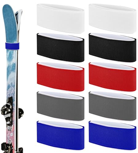 PEUTIER 10pz Cinghie da Sci, Fascette per Sci Regolabile Cinghie da Sci Avvolgimenti per Sci & Design Protettivo Trasportare Attrezzatura Sci Inverno Natale(Rosso, Blu, Bianco, Nero, Grigio)