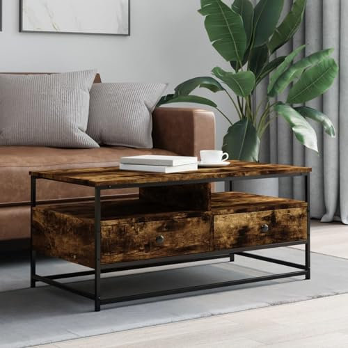 Homgoday Möbel Couchtisch Eiche Rauchgrau 100 x 51 x 45 cm Mehrschichtholz, Gartentisch, Gartentisch, Terrassentisch, Esstisch, Küchentisch, Gartentisch T