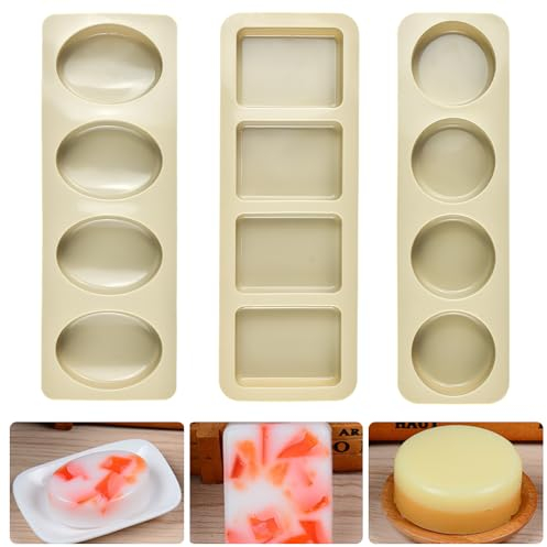 DTYGUIXE 3 Stück Seifenform Silikonform Rechteckig/Oval/Rund Seifen Silikonform Set Soap Mold DIY Silikon Seifenform mit 20 Netzbeutel für Seife, leckerem Brot, Kuchen, Muffins, Eiswürfeln, Kerzen