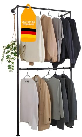Kleidereisen Kleiderstange wandmontage - Geeignet als Garderobe im Flur und Eingangsbereich, im Ankleidezimmer oder als begehbarer Kleiderschrank - industrial Garderobenstange schwarz
