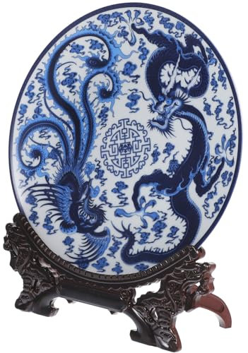 HOLIDYOYO 1set Piatto Decorativo Ceramica Porcellanata Cinese Con Supporto Elegante Stile Per Decorazione Murale e Tavolo Facile Da Pulire Per Eventi e Regali