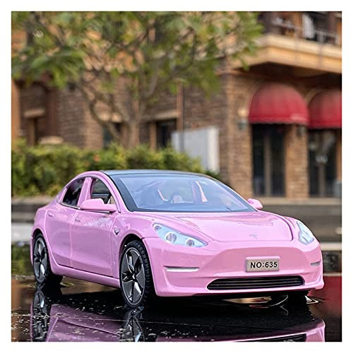 DRModel Motorfahrzeuge Replika Auto 1/32 Für Tesla MODEL3 Diecast Car Model Collection Kinder Sound Licht Spielzeugfahrzeuge Originalgetreue Nachbildung (Color : Pink), darong001