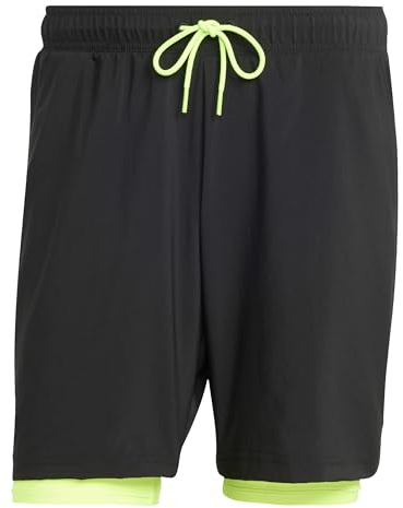 adidas Men's Club Tennis Climacool 2IN1 Shorts, Black/Lucid Lemon, XS