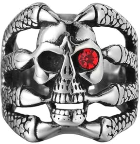Gu Feng Accessoires Vintage Ghost Claw Red Eye Totenkopf Herren Titan Stahl Ring
