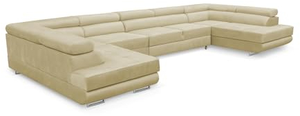 KREATIVE FURNITURE & DESIGN Ecksofa Miami U XXL-Ecksofa mit Schlaffunktion und Zwei Bettkästen in Cremig-Beige - Big Sofa Wohnlandschaft für optimalen Komfort und Stil