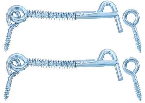 sourcing map 2Pcs Safety Hook and Eye Latch, 3 Iron Gate Hook and Eye Latch with Spring Lock for Family Farm Gate, Bathroom Doors, Barn Doors