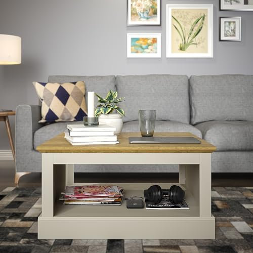 Galano Sufy Square Coffee Table – Engineered Wood Storage Cabinet – Square Living Room Table with Storage – D79 x W79 x H41 cm – Light Grey