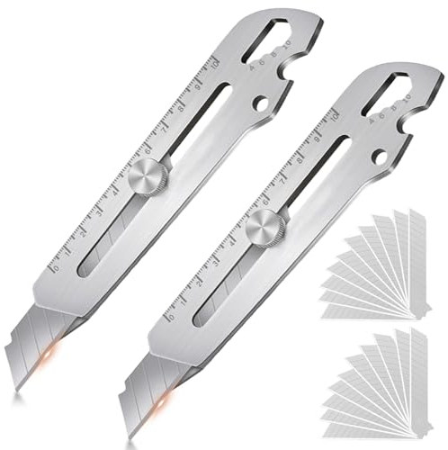 2 Stück Profi Cuttermesser, Schweres Mehrzweck Gebrauchsmesser, Edelstahl Universalmesser mit 20 Universalklingen, Multifunktionales Druckguss Cutter Messer für den Innenbereich