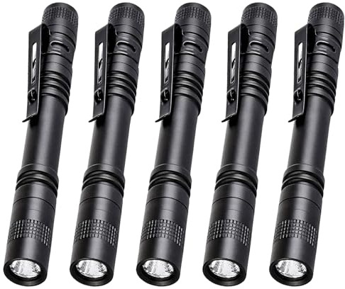 LIAISIMI 5 Stück Taschenlampe, 200 Lumens Mini LED Stiftlampe | 13cm Kleine Taschenlampe, IPX4 Stiftlampe, Mini Pen Light für Inspektion, Wandern, Haushalt, 2*AAA-Batterien(Nicht Enthalten)