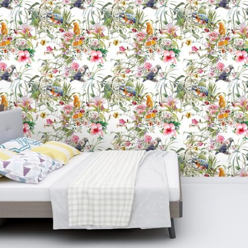 Tapete Gelber Vogel Floral Selbstklebende Tapete Klebefolie Möbel Abnehmbar Tapete Selbstklebend Fototapete Selbstklebend Dekoratives Wallpaper Wandschutzfolie Tapeten 2P (45x300cm)