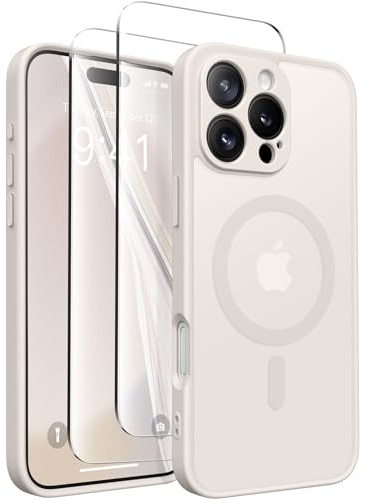 CAPRARO for iPhone 16 Pro Max Case, Compatible with MagSafe | Upgraded [Full Camera Protection] Protective Translucent Matte Women Girl Magnetic Phone Case Cover, Stone