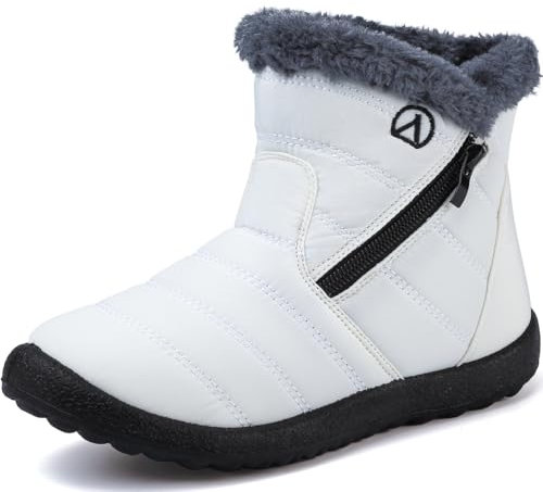 LAZAZAFI Stivali Ragazze Ragazzi Invernali Stivali da Neve Impermeabili Caldo Peluche Bambini Stivaletti All'aperto Antiscivolo Scarpe Trekking Beige 38 EU