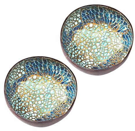 VSPDVO 2pcs Coconut Bowls Reusable Natural Wooden Acai Dish,Key Bowl Holder for Entryway Table,Smoothie Nuts Dessert Container,Candy Fruits Dry Snack Storage Decorative Bowls