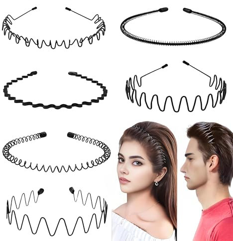 6 Metall Haarband Welle Elastisch Rutschfest - Damen & Herren Haarreifen für Outdoor, Sports & Yoga
