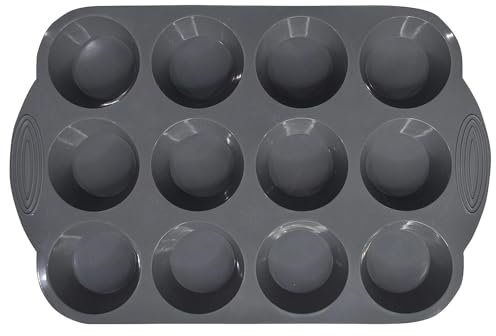 Muffin Tray 12 Cup Silicone Yorkshire Pudding Tray, Muffin tin, Non-Stick Muffin Cupcake Tin for Muffins Cupcakes or Yorkshire Puddings,Non Stick Yorkshire Pudding Tray 12 Silicone(Grey)