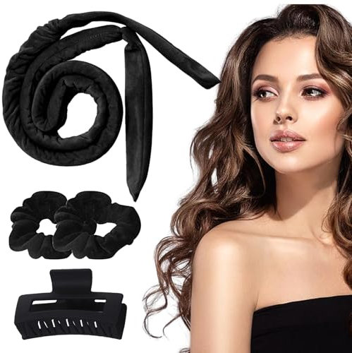 Heatless Curls Band, Locken Ohne Hitze, Overnight Curls, Haarband Locken über Nacht, mit Großen Haarspangen und Haargummis, für Mittleres Langes Haar (Schwarz)