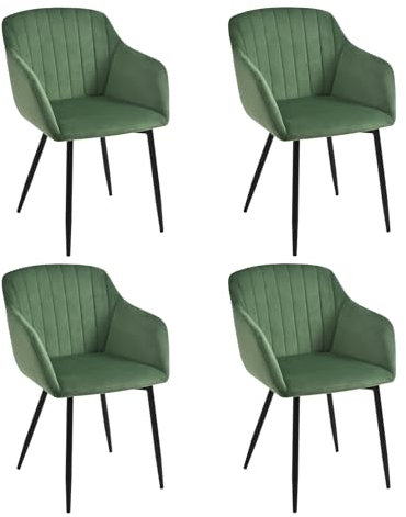 Goeurvant Esszimmerstühle 4er Set mit Armlehne Küchenstuhl Polsterstuhl Wohnzimmerstuhl Armlehnenstuhl Metallbeine Sitzfläche aus Samt für Esszimmer, Wohnzimmer, Schlafzimmer Grün