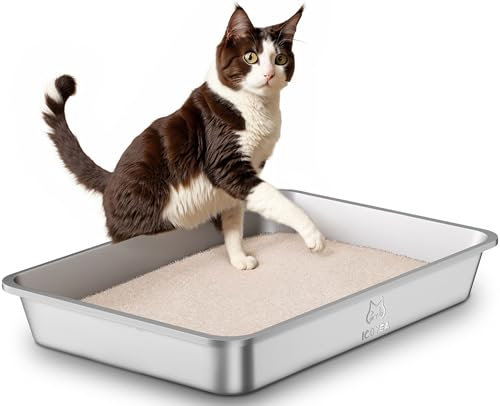 Lettiera Acciaio Inox per Gatti, Lettiera Grande Aperta per Gatto Grandi, Piccoli e Conigli, Lettiera Gatto per Gatti Antiaderente, Facile da Pulire, Sabbiera XXL Alta, Antiodore e Spaziosa