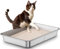 Lettiera Acciaio Inox per Gatti, Lettiera Grande Aperta per Gatto Grandi, Piccoli e Conigli, Lettiera Gatto per Gatti Antiaderente, Facile da Pulire, Sabbiera XXL Alta, Antiodore e Spaziosa