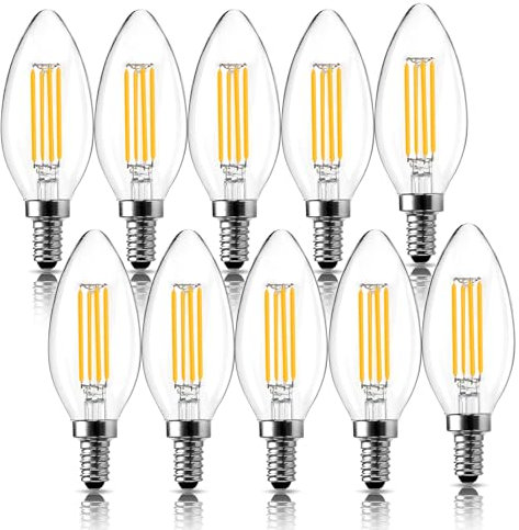 LangPlus+ E14 LED Light Bulb, Dimmable Candle Bulbs, 4W, 40W Equivalent Small Edison Screw SES E14 Bulb, Warm White 2700K, C35 LED Filament Bulb for Chandeliers, Ceiling Fan, 10 Pack