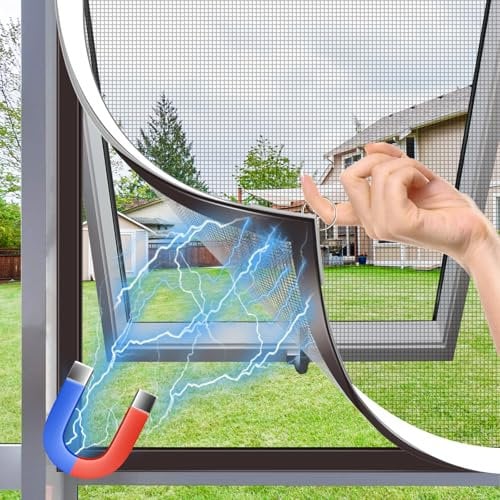 MLEJU Mosquitera Ventana Magnetica, 100x100cm Fibra de Vidrio, DIY Cortable, Fácil Instalación sin Taladrar, Fácil de Limpiar,Mosquiteras Magnética para Ventanas Correderas - Marco Blanco y Red Gris
