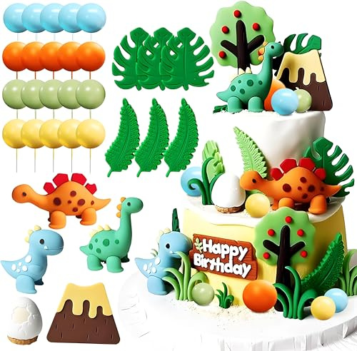 37Stk Tortendeko Dino, Dschungel Kuchen Dekorationen, Cupcake Topper, Dinosaurier Alles Gute zum Geburtstag Cake Topper für Babyparty DinosaurierThema Zubehör