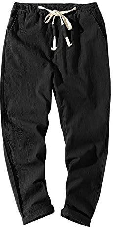 Pantaloni da uomo in cotone e lino, gamba dritta, vestibilità aderente, con coulisse, elastico in vita, pantaloni da jogging, fondi affusolati, pantaloni corti in stile giapponese, pantaloni larghi