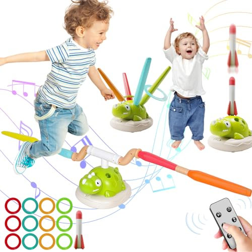 Aohcae 3 in 1 Spiele für Kinder, Sport Spielzeug mit Raketen Spielzeug, Seilspringmaschine Kinder, Ringwurfspiel für Kinders, Schaumraketen Launcher, Indoor Outdoor Spielzeug für 3 4 5 6 7 8 9 Jahre