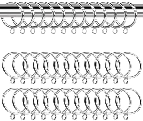 Businey 24 Pack Curtain Rings 50mm Silver Metal Curtain Rings Brass Curtains Ring Internal Diameter Curtains Hoops Rod Ring with Eyelet for Window, Door and Shower Hanging