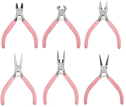suaywo 6 Stück Schmuckzangen Set DIY Handwerk Zangen Set Enthält Spitzzange, Seitenschneider, Rundzange, Flachzange, Drahtzange, Linesman-Zange für Schmuckherstellung, Reparatur