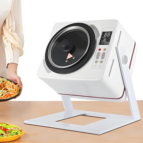 SHENGSHIYU Wok Electrique avec Couvercle Capacité Commerciale 6L, Auto-Nettoyage Intégré,Mélange 360°,2500WChauffage Induction 50-240°C, Robot Culinaire Tout-en-Un pour Food Trucks