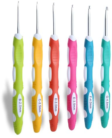 JYNXOR Häkelnadel,6 Stück HäKelnadel Set,Ergonomische mit Bunte Silikongriff,für Schals,Pullover,Handschuhe,Couchdecken,für Anfänger und Häkelliebhaber