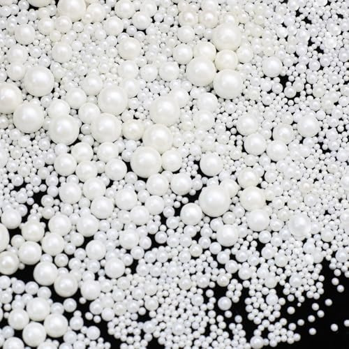 Pazirela Weiße Perlen Zuckerstreusel 130g, Essbare Zuckerperlen Deko, Streusel Tortendeko, Mischgrößen, Backdeko Zuckerperlen für Tortendeko, Cupcakes, Kekse, Eis, Geburtstag & Party