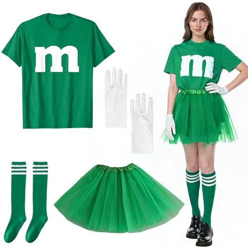 GOUYENG M und M Kostüm Damen,M Aufdruck Gruppen- Kostüm,M Aufdruck Tshirt Faschingskostüme,mit Tutu Handschuhe Streifensocken,M Aufdrucks Gruppen- Kostüms,für Karneval,Fasching,Mottoparty(L)