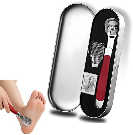 Corn and Callus Remover Foot File, Stainless Steel Foot File with 10 Replacement Heads Heel Scrubber Scraper, Pedicure Tool for Carefully Removing Corns, Calluses, Dead, Dry Hard Skin