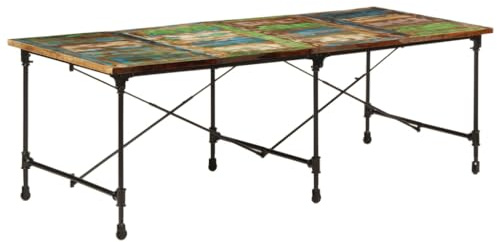 Runheo Esstisch 220x90x77 cm Altholz Massivholz Metallgestell, rustikaler Küchentisch, robuster Esszimmertisch für 8 Personen, einzigartiges Design, langlebig
