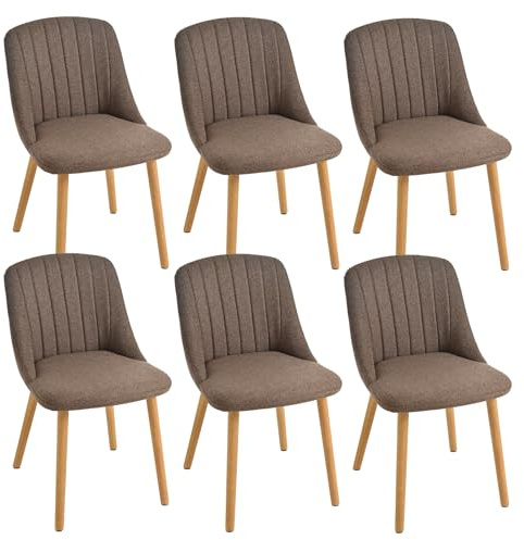Goeurvant Esszimmerstuhl Braun Holzbeine 6er Set Polsterstuhl Stühle Esszimmer Küchenstuhl Wohnzimmerstuhl aus Polyester für Esszimmer Küche Büro