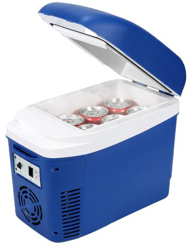 Iceblue Mini-Kühlschränke, 7L / 9 Dosen Hautpflege Kühlschranke mit Gürtel, AC Stecker & 12V Fahrzeug LadegerätDoppelzweck, tragbarer Kühlschranke für Auto, Picknick, Geschenk - Blau