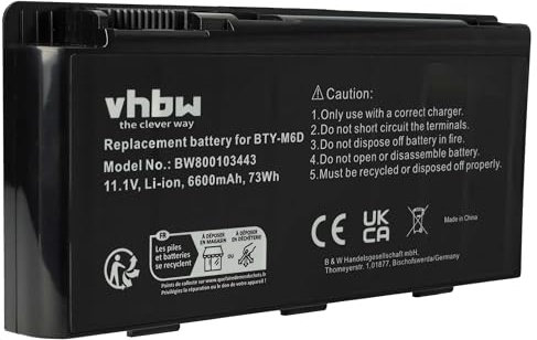 vhbw batteria compatibile con Medion Erazer MD97624, MD97625, MD97654, MD76254, MD77480, MD97623 notebook (6600mAh, 11,1V, Li-Ion)