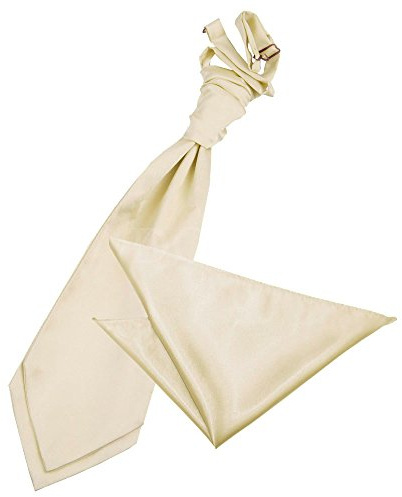 DQT Mens Plain Glossy Satin Wedding Cravat & Pocket Square Set - Formal, Business & Occasion - Champagne