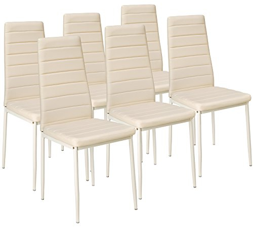 tectake® eleganter Stuhl mit hoher Rückenlehne, 6er Set, Pflegeleichte Esszimmerstühle, Küchenstühle 6er Set, Stühle 45 x 48 x 98,5 cm, Polsterstuhl modern und bequem - beige