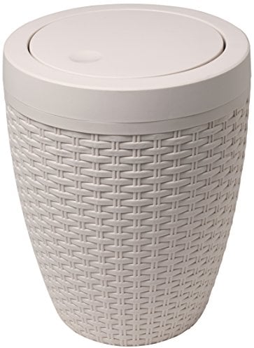 Addis Papelera Redonda de ratán sintético con Tapa basculante, Lino Calico, Swing Bin