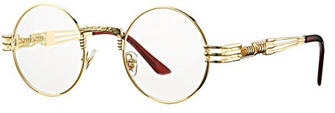 COASION Runde Sonnenbrille Herren Uv400 Retro Steampunk Herren Sonnenbrillen (A1 Goldrahmen/klares Objektiv)