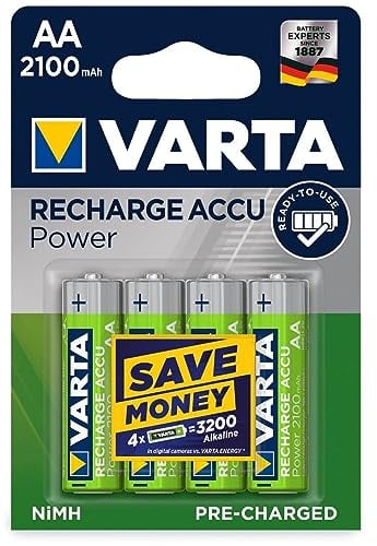 Varta Wiederaufladbarer Akku AA 1,2 V 2100 mAh Nimh vorgeladen – 4 Stück – 56706101404