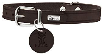 HUNTER Hundehalsband AALBORG, Farbe: dunkelbraun, robustes & strapazierfähiges Leder, starke Fettung, ideal für Hundesport & Alltag, mit Lederanhänger, Made in Germany, Größe: 52